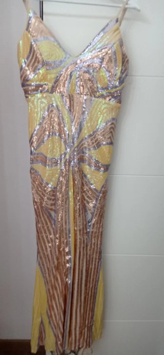 Vestido de fiesta lentejuelas oro y plata