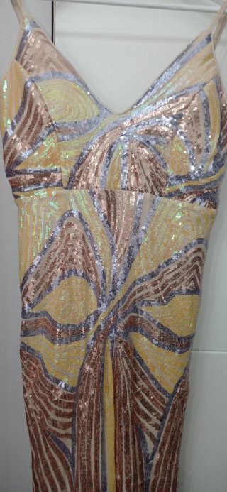 Vestido de fiesta lentejuelas oro y plata