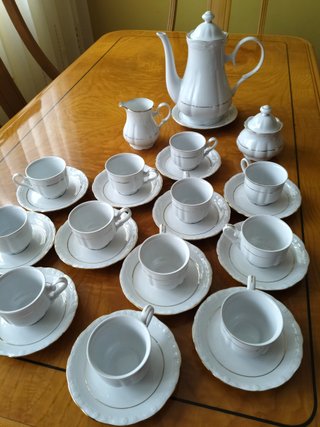 Juego de café nuevo filo dorado