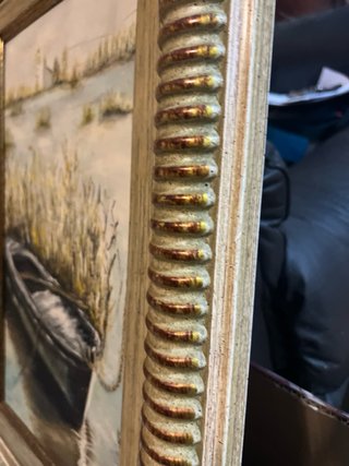 Cuadro barca óleo lienzo marco dorado