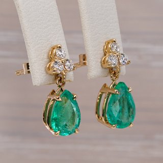 Pendientes Oro 14K Esmeralda y Diamante