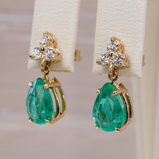 Pendientes Oro 14K Esmeralda y Diamante