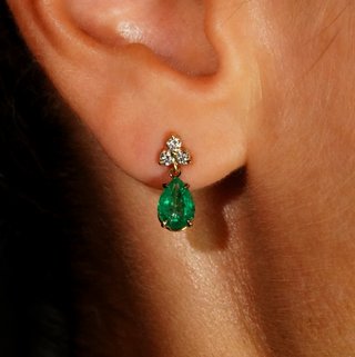Pendientes Oro 14K Esmeralda y Diamante