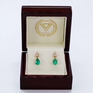Pendientes Oro 14K Esmeralda y Diamante