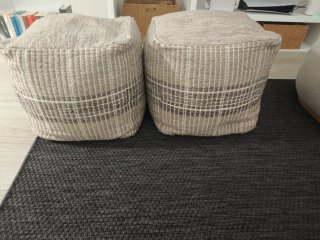 Pufs Reposapiés Tela Beige y Gris