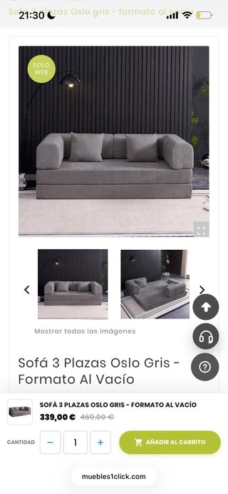 Sofá modular 3 plazas gris tela (sofá cama)
