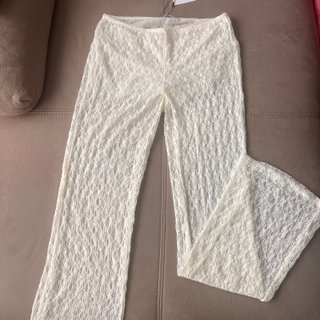 Pantalones Zara encaje blanco crema