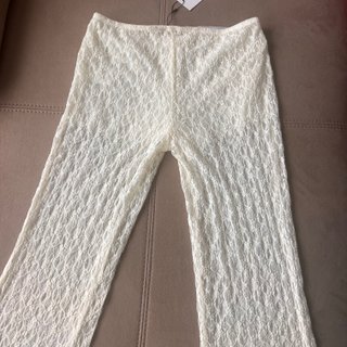 Pantalones Zara encaje blanco crema