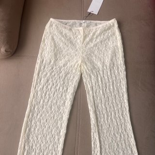Pantalones Zara encaje blanco crema