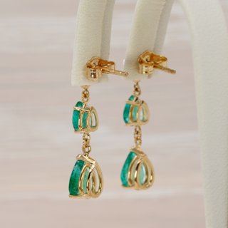 Pendientes Oro 14K Corazón Esmeralda Diamante