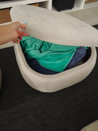 Puf/mesa centro con almacenaje tela beige
