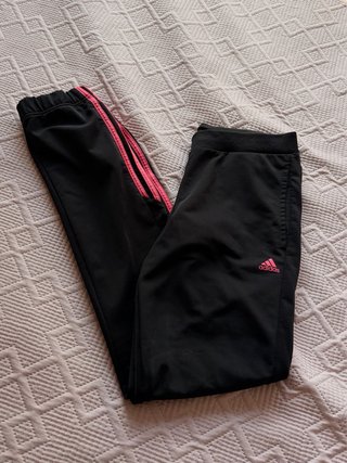 Calças de Treino Adidas Pretas c/ Riscas Rosa