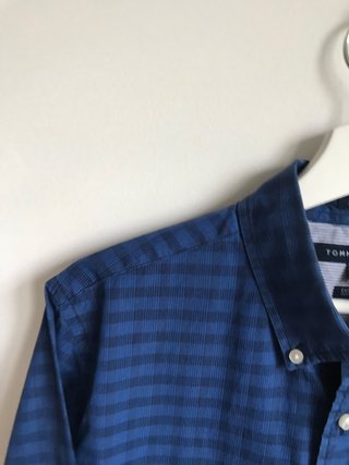 Camisa Tommy Hilfiger Azul Custom Fit Old money