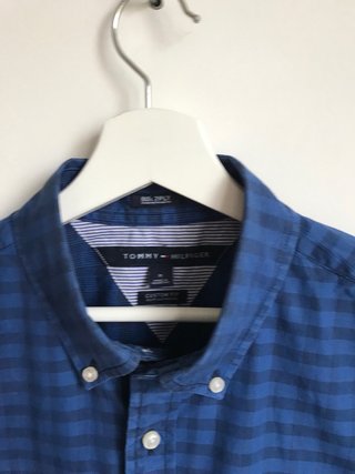 Camisa Tommy Hilfiger Azul Custom Fit Old money