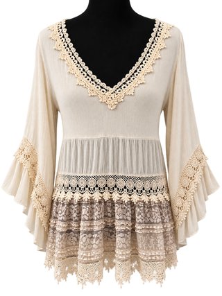 Casaca hippie beige con puntillas