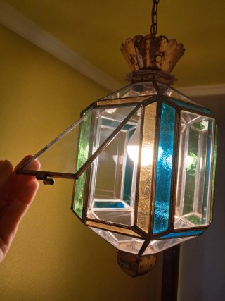 Lámpara colgante antigua de cristal y metal