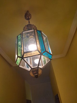 Lámpara colgante antigua de cristal y metal