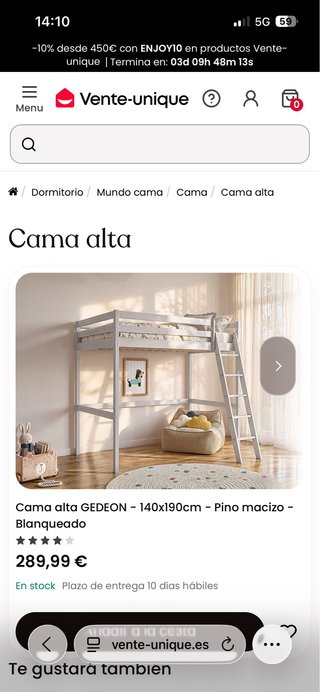 Cama alta sin colchón, poco uso en perfecto estado
