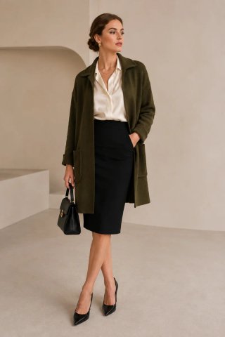 Abrigo Coatigan Lana Verde Musgo Vintage