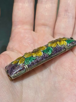 Broche floral, esmalte de Limoges firmado.