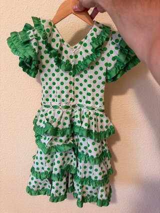 Vestido Gitana Lunares Verde Blanco