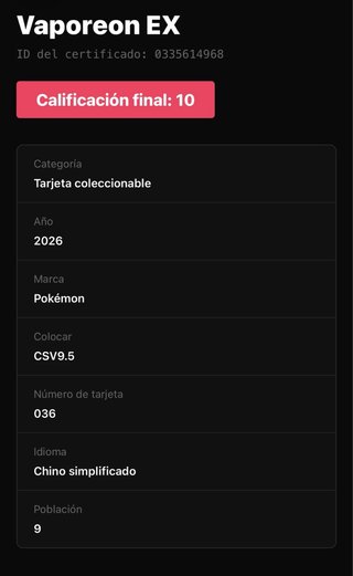 Carta Pokémon Vaporeon EX 2026 CSV9.5 036 CS