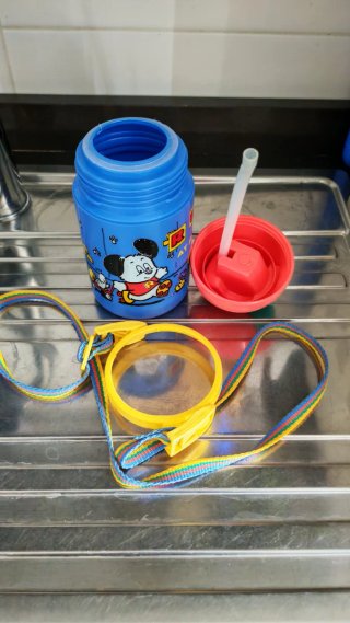 Borraccia bambini vintage plastica con cannuccia