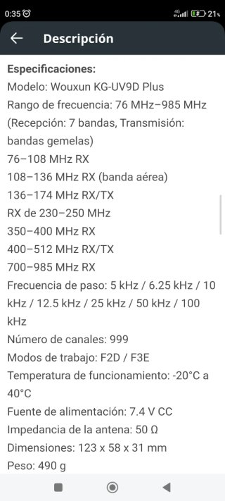 Wouxun KG-UV9D Plus.Batería USB-C y Banda Cruzada.