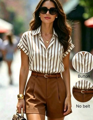 Elegante Conjunto Blusa Rayas y Pantalón Corto !!