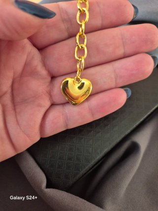 Pulseira Aço Inox Corrente Coração Dourada
