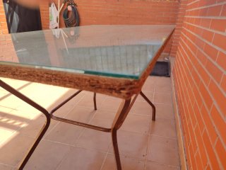 Mesa camilla cristal y madera