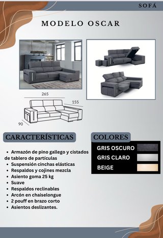 Sofá modular gris de tela