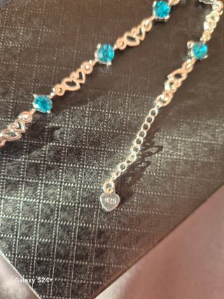 Pulseira Prata 925 Coração Azul