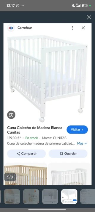 Cuna colecho madera blanca + colchón
