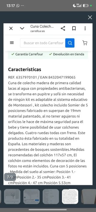 Cuna colecho madera blanca + colchón