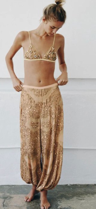 Pantalón bombacho Zara abalorios y lentejuelas T/M