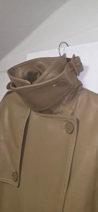 Gabardina Piel Sintética Cuello Chimenea