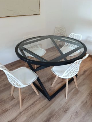 Mesa redonda cristal y metal 140 cm diámetro