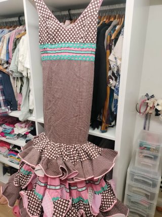 Traje de Gitana Lunares Marrón y Rosa