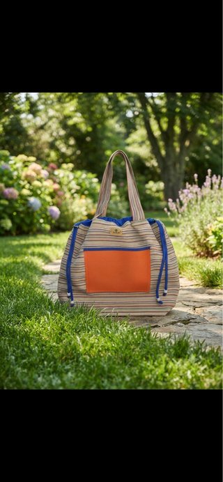Bolso Saco Rayas Beige y Naranja