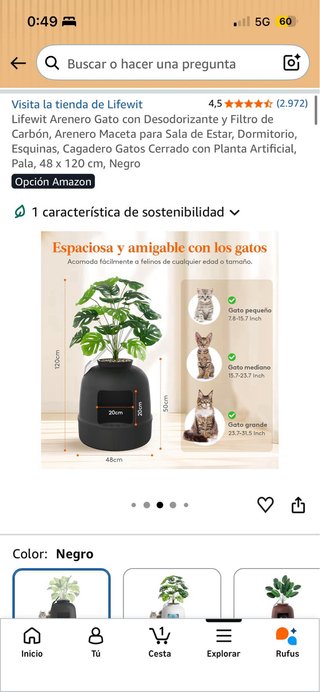 ARENERO DE DISEÑO PARA GATOS CON FILTRO Y PLANTAS