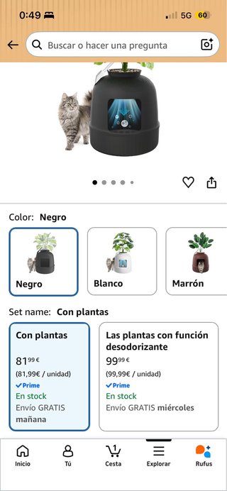 ARENERO DE DISEÑO PARA GATOS CON FILTRO Y PLANTAS