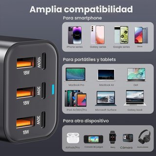 Cargador Múltiple 200W 6 Puertos USB-C/A
