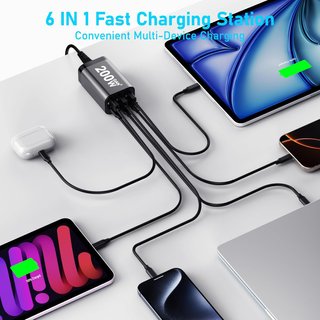 Cargador Múltiple 200W 6 Puertos USB-C/A