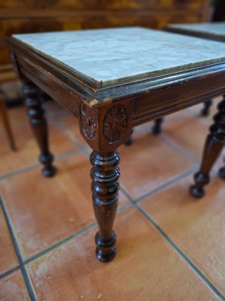 Mesitas auxiliares vintage madera y mármol