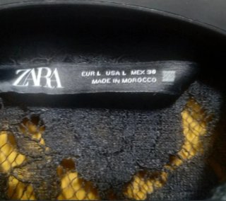 Blusa Zara Encaje  negra ,T- L
