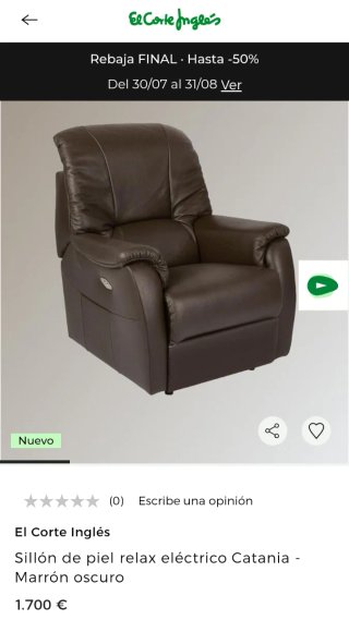 Sillón relax piel marrón eléctrico