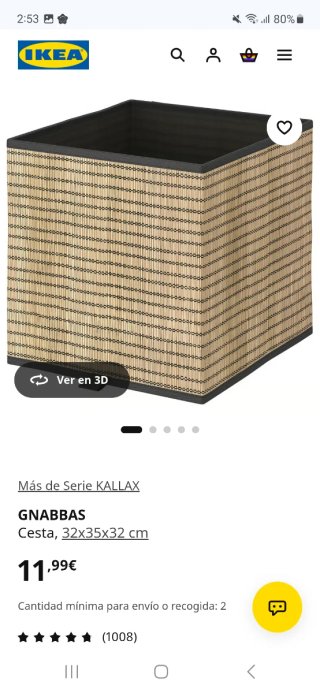 Cestino GNABBAS IKEA KALLAX 32x35x32cm