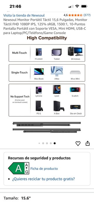 Monitor Portátil NEWSOUL Táctil 15.6”