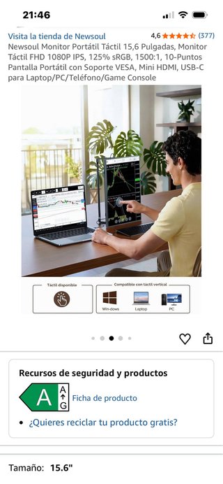 Monitor Portátil NEWSOUL Táctil 15.6”